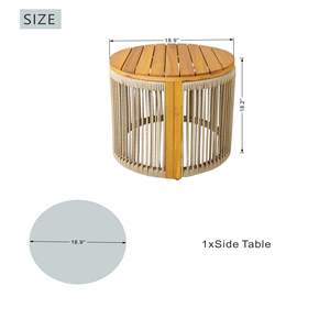 Table d'appoint ronde en bois d'acacia pour l'extérieur, résistante aux intempéries, avec design en corde tressée, pour patio, jardin ou balcon - Product Image 4