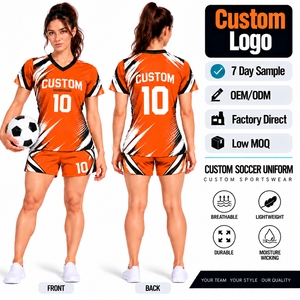 Custom Sublimation Football Jersey Wholesale Crew Neck <b>Short</b> Sleeve Top Breathable Quick Dry <b>Shorts</b> Summer Sports Wear for <b>Women</b> - Product Image 1