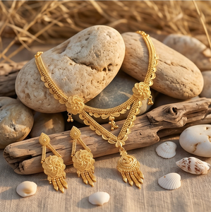 Divyoro Gold Plated Classic Ethnic <b>Statement</b> <b>Necklace</b> Set with Adjustable Length Tassel Earrings for Women Wedding Jewelry - Product Image 4