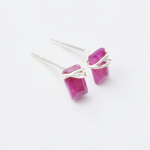 Elevated Minimalist Ruby <b>Stud</b> Earrings Brass Gemstone Silver Finish Ear <b>Studs</b> Wholesale 2026 Handmade Wearable Art - Product Image 1
