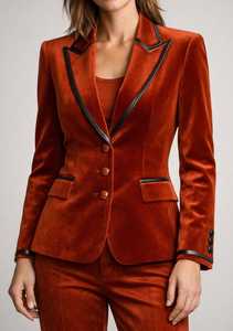 Blazer Entallado de Terciopelo Color Naranja Quemado para Mujer - Product Image 2
