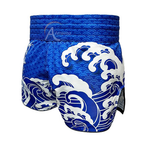 Shorts MMA pour hommes, imprimé vague de poisson koi bleu, polyester à séchage rapide, shorts de combat pour arts martiaux mixtes, coupe régulière, taille adulte - Product Image 3
