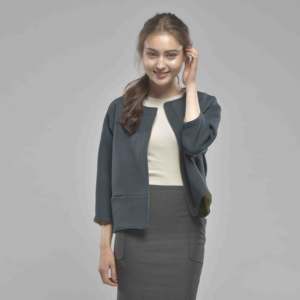 ODM mujer sólido ecológico transpirable de punto de longitud corta elegante frente abierto semiformal ropa chaqueta para otoño - Product Image 2