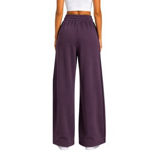 Custom Plum Wide Leg Sweatpants Women Elastic Waist Loose Fit Cotton Fleece Trousers Oversized Casual <b>Lounge</b> <b>Pants</b> With Pockets - Product Image 2