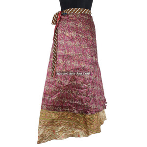 Indian-Vintage Silk Sari Magic Wrap <b>Skirt</b>-Reversible New Fashion Arrival Silk Long Wrap <b>Skirt</b> Maxi <b>Boho</b> Vintage Magic Dress - Product Image 3