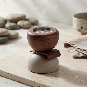 Quemador de Incienso de Madera Hecho a Mano, Soporte de Cuero para Bakhoor, Bandeja de Incienso Árabe Oud para Decoración de Rituales en el Hogar - Product Image 5