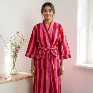 Vestido Kimono con Estampado Floral 100% Algodón para Mujer, Tejido de Alta Calidad, Informal, Transpirable, de Secado Rápido, para Invierno, Primavera, Verano y Otoño - Product Image 1