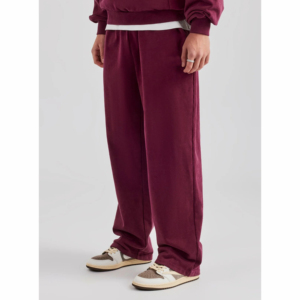 Custom Men's Oversized Essentials Flared Sweatpants Wide Leg Baggy Pants Maroon Burgundy Trousers Cotton Polyester <b>Stacked</b> Pant - Product Image 3