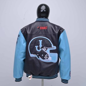 Premium Quality Jackson State Varsity <b>Jacket</b> Men's Genuine Leather Black Light Blue Embroidery <b>Fleece</b> <b>Lined</b> Casual Winter Wear - Product Image 2