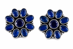 Bulk Order <b>Oxidized</b> Silver Floral Stud Earrings with Onyx | Wholesale Bulk Handmade Boho Ethnic Jewelry Wholesale Supplier - Product Image 3