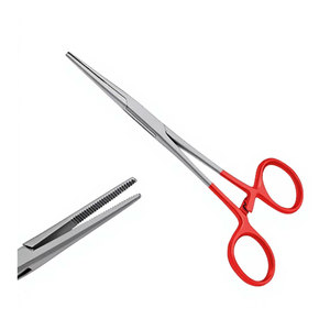 Pinzas Hemostáticas Kelly de 5.5 Pulgadas, Rectas, Rojas, Instrumentos Quirúrgicos de Acero Inoxidable de Grado Alemán, Pinza Hemostática con Bloqueo - Product Image 1