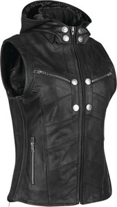 <b>Women</b> <b>Black</b> Genuine Leather Biker Vest Motorcycle Fashion <b>Waistcoat</b> - Product Image 1