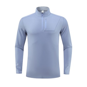 Haut de sport pour homme blanc à manches longues, col montant zippé, en jersey Drifit ajusté, anti-humidité, couleur unie - Product Image 3