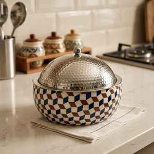 Luxury Resin Inlay Wooden Serving Casserole | Stainless Steel Hotpot Food Warmer | Handmade Kitchen Cookware <b>Set</b> Gulf Qatar - Product Image 1