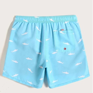 Men's Light Blue Shark Print Swim Shorts Quick Dry Drawstring Casual Board Shorts - Product Image 3