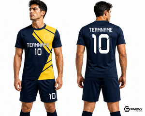 ชุดฟุตบอลสั่งทำ SINEWY SPORTS สำหรับผู้ชาย สีกรมท่า-เหลือง พิมพ์ลายแบบ Sublimation ระบายเหงื่อได้ดี แขนสั้น ชุดทีม - Product Image 4