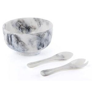 Ensemble de saladiers et bols en résine blanche à motif tourbillonnant, finition brillante, prix abordable, vaisselle décorative pour la cuisine - Product Image 5