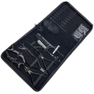 Pince à extensions capillaires en acier noir mat durable, anti-rouille, pour micro-perles, outil réutilisable, avec pochette de rangement - Product Image 1