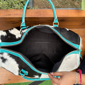 Bolsa de aseo y lona de piel de vaca más vendida, viaje de lujo, personalizada, de cuero mecanizado a mano, fin de semana, conjunto combinado de 2 uds más vendido - Product Image 6