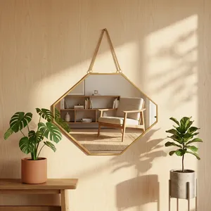 ARTISAN DESIGN Modern Geometric Wall <b>Mirror</b> <b>Gold</b> Metal <b>Frame</b> Hanging Decorative Irregular 3mm Thick Vanity Living Room Home - Product Image 3