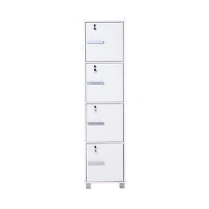 Minimalist Laminated Board <b>Storage</b> Box <b>White</b> Finish Four Tier Multi-Purpose Lockable Organizer <b>Cabinet</b> with Separate Key Locks - Product Image 2