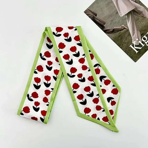 Foulard en soie fin pour femme, ruban long en soie, petit foulard de cou, ruban pour poignée de sac à motif floral, foulard de poche, accessoire de mode pour femme 90 cm x 6 cm - Product Image 4