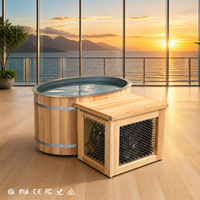 Baril en cèdre deux-en-un pour bain froid et chaud, avec armoire de refroidissement ou de chauffage en option, transformant la cuve en station double froid et chaud
