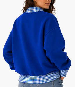 Sweat-shirt pour femme, bleu royal, avec logo appliqué sur le devant, motif à carreaux 1901, 200g, col rond, coupe classique, pull-over, vêtements décontractés d'automne - Product Image 6
