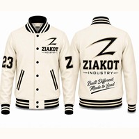 Veste Bomber Varsity Personnalisée Blanche et Noire à Boutons Pression Ziakot Industry – Vente en Gros Directe