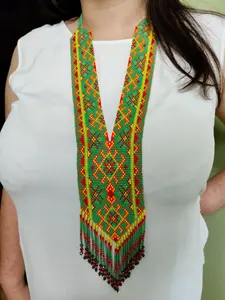 Collier long bohème au design unique - Gerdan traditionnel ukrainien fait main avec perles. avec boucles d'oreilles, pour les dotés d'un don artistique, mariage - Product Image 6