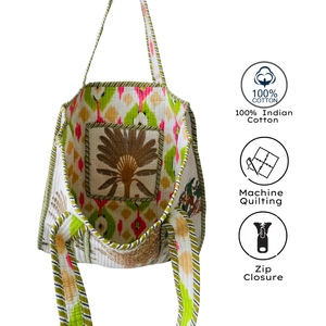 Bohemian Panelled Cotton Tote <b>Bag</b> Embroidery Floral Pattern Zipper Closure Eco-friendly <b>Foldable</b> Handmade Lightweight - Product Image 2