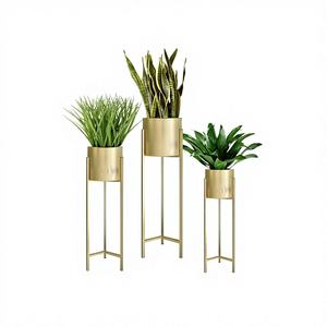 Decoraciones de boda, maceta de flores de Color dorado y soporte de Metal Europeo recién llegado, Juego de 3 macetas y macetas de Metal de forma redonda - Product Image 1