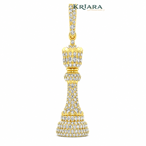 Pendentif Reine d'échecs en argent 925 plaqué or 18 carats avec moissanite, forme couronne, thème mariage de luxe, breloque unisexe, cadeau bijoux - Product Image 5