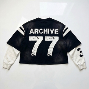 Sudadera Corta Archive 77 |   Jersey de Manga Larga con Efecto Desgastado |   Camiseta Oversize Estilo Urbano Vintage |   Fabricante OEM Personalizado - Product Image 2