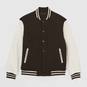 Custom <b>Men's</b> Denim Varsity <b>Jacket</b> with Genuine Leather Sleeves Chenille Patch Embroidery OEM Service - Product Image 1