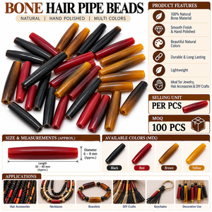 Hand Polished Natural Bone Tube Beads 30-40mm in Mixed Colors for Jewelry <b>Hair</b> <b>Accessories</b> Crafts and Keychains - Product Image 6