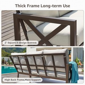 Ensemble de canapés de patio d'extérieur en gros, mobilier de conversation de jardin avec structure en aluminium et table à plateau en verre pour usage extérieur - Product Image 5