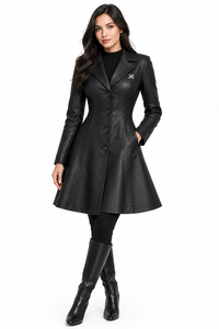 Manteau en cuir véritable pour femme, coupe trapèze |   Camel Ivory Brown |   Fabricant OEM ODM |   Conception de qualité supérieure |   Vêtements en cuir | - Product Image 6