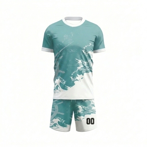 ชุดเสื้อฟุตบอลพิมพ์ลายคลื่นแบบกำหนดเอง แขนสั้น สีเขียวอมฟ้า-ขาว สำหรับผู้ชาย แบบซับลิเมชั่น แห้งเร็ว ชุดยูนิฟอร์มสำหรับผู้ใหญ่ ทุกฤดูกาล - Product Image 2