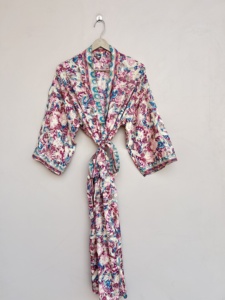 Colorful Floral Printed Silk Kimono <b>Robe</b> Beach Wear Silk Cover Up - Product Image 3