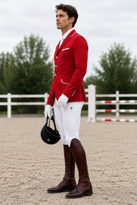 Ensemble veste d'équitation rouge et pantalon blanc pour homme, respirant et performant, pour la pratique de l'équitation - Product Image 2