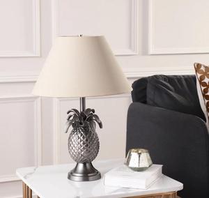 Pineapple <b>Table</b> <b>Lamp</b> Metal <b>Base</b> Beige Fabric Shade Empire Shape Decorative Lighting for Living Room Contemporary Design - Product Image 1
