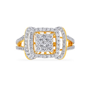 Bague en diamant Regal Impression, luxe, plaqué or jaune, avec cluster de diamants carrés et double halo ouvert micro-pavé - Product Image 3