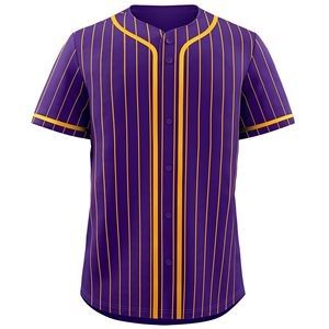 Purple Yellow Striped <b>Baseball</b> Jersey Men's Short Sleeve Button Front Moisture Wicking Polyester Sport Apparel - Product Image 1