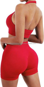 Leggings de soutien-gorge de Yoga taille haute pour femmes Logo personnalisé ensemble d'entraînement de Fitness en deux pièces motif solide matériau Spandex taille élastique - Product Image 2