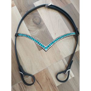 Headstall de caballo occidental portátil de alta calidad, cuero negro duradero con banda de cejas de cristal blanco, Headstall de cuero Premium - Product Image 6