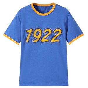 T-shirt Sigma Gamma Rho 1922 en chenille bleu roi avec bordure dorée, manches courtes, coton doux, coupe élégante et de qualité supérieure - Product Image 1