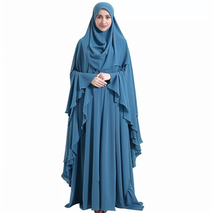 Nuovi arrivi abbigliamento islamico tradizionale donna tinta unita <span class=keywords><strong>Abaya</strong></span> Khimar Hijab Combo manica intera vestito alla caviglia abito musulmano - Product Image 5
