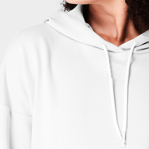 Sweat-shirt à capuche blanc pour femme, manches longues, tricoté en coton respirant, couleur unie, style automne - Product Image 4