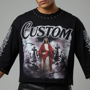 Glory Custom Graphic Oversized T-Shirt <b>Men's</b> Heavyweight Cotton Streetwear Cropped Tee Unisex Washed Rhinestone <b>Studded</b> Shirt - Product Image 5